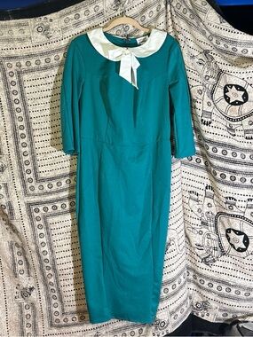 Unique Vintage Teal Pencil/ Wiggle Pinup Retro Dress Women Size 1X UK16 US12